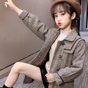 엔젤아이 여아용 체크 더블 버튼 코트