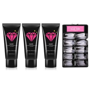 고고블랑 네일연장 폴리젤 45ml 세트, 폴리젤 클리어 + 클리어핑크 +화이트 + 연장팁 스틸레토 100p + 구성품 3종, 1세트