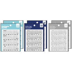 워너디스 만년 플래너 날짜 숫자 요일 월 투명 스티커 3종 x 3p 세트