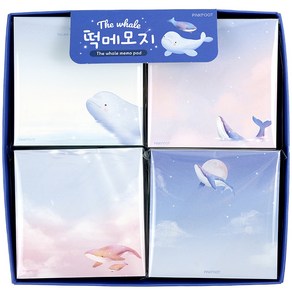 핑크풋 2000 고래 떡 메모지 4종 x 8p 세트, 블루, 1세트