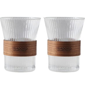티도요 세븐키친 내열유리 우드홀더 노블컵 345ml, 혼합색상, 2개