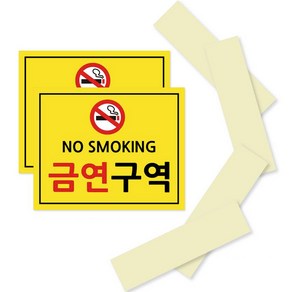 포맥스 표지판 옐로우 210 x 170 mm, NO SMOKING 금연구역, 2세트