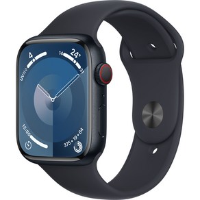 Apple 애플워치 9 GPS+Cellula, 45mm, 알루미늄, 미드나이트 / 미드나이트 스포츠 밴드, S/M