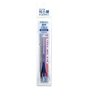 CROWN 앞으로 지우는 볼펜 단색용 전용 리필심 0.48mm 3p, 흑색, 청색, 적색, 1개