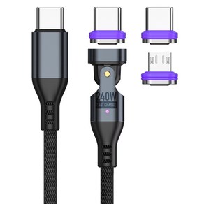 리버폭스 C타입-멀티단자 차량용 초고속 180도 3 IN 1 충전 마그네틱 케이블 240W CCT-02, 1m, 블랙, 1개