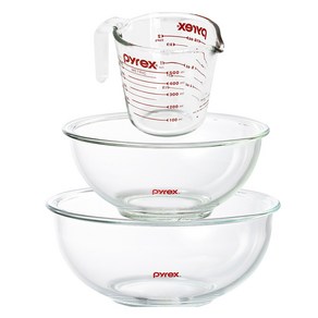 파이렉스 계량컵 500ml + 믹싱볼 1400ml + 믹싱볼 2400ml 세트, 혼합색상, 1세트