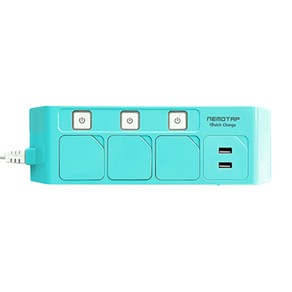 네모탭 개별 스위치 고속충전 A타입 컬러 멀티탭 3구 SY-NB3 USB QC-2, 2.5m, 아쿠아민트, 1개