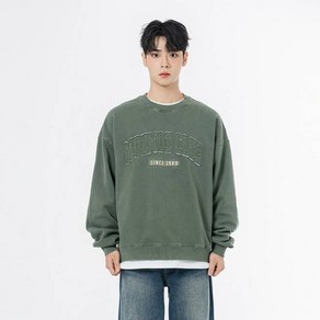 모즈모즈 테리 기모 피그먼트 아치로고 패치 오버핏 맨투맨