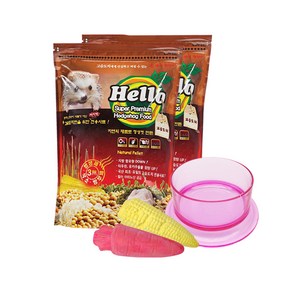 펫스토리 반려동물 HELLO 프리미엄 고슴도치 사료 900g x 2p + 먹이그릇(랜덤발송) + 이갈이스톤(랜덤발송) 세트, 1세트