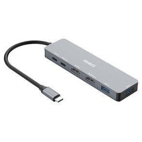 모비큐 C타입 듀얼 HDMI 6 in 1 USB A+C 충전 지원 멀티허브 EM-62HP, 1개