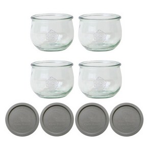 WECK 744 유리병 580ml 4p + PE뚜껑 그린레이 4p 세트, 1세트