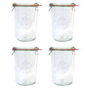 WECK Mold 743 유리병 4p + 유리뚜껑 4p + 고무링 4p + 클립 8p 세트, 1세트, 850ml