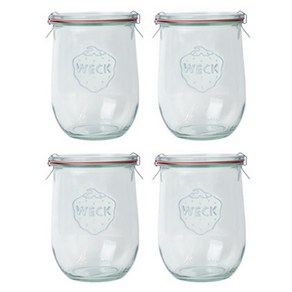 WECK 745 유리병 1050ml + 유리 뚜껑 + 고무링 + 클립 세트, 4세트