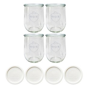 WECK 745 유리병 4p + PE뚜껑 4p 밀크 세트 1050ml, 1세트
