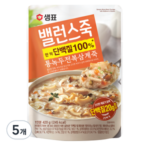 샘표 밸런스죽 통녹두 전복 삼계죽, 420g, 5개