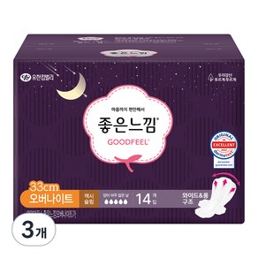 좋은느낌 에어핏 쿠션 수퍼롱 생리대 날개형, 오버나이트, 14개입, 3개