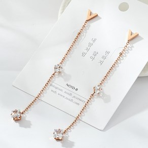 노이드비 써지컬스틸 브이 화이트큐빅 롱드롭귀걸이