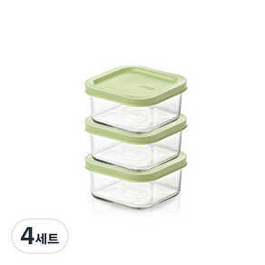 글라스락 이지오픈 정사각 밀폐용기 세트 리프그린 490ml, 4세트, 용기 3p