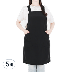클린유니폼 벨크로 단추형 서빙 앞치마 중, 블랙, 5개