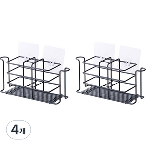 솔브리빙 튼튼 욕실 부착형 칫솔꽂이 걸이 거치대, 4개, 블랙