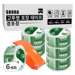 스코라 고투명 테이프 경포장 48mm x 50m 6p + 커터기 세트, 6세트