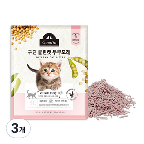 구딘 클린캣 고양이 두부모래 1.5mm, 5L, 3개, 베이비파우더향