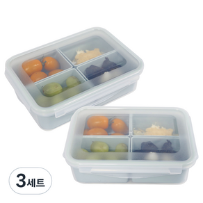나누담 밀프랩 직사각 4칸 도시락통 세트 하늘색 1500ml, 3세트, 도시락통 2p