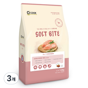 OCOOK 전연령용 강아지 바이트 소프트사료, 치킨, 1.2kg, 3개