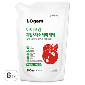 아이오감 과일&채소 세척 세제 액상형 리필, 500ml, 6개