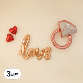 조이파티 프로포즈 이벤트 은박풍선 love + 다이아반지 + 미니하트 2p 세트, 로즈골드(풍선), 로즈골드(다이아반지), 레드(미니하트), 3세트