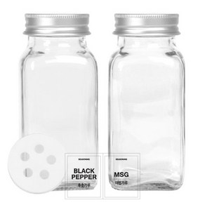 홈앤라이프 유리 양념통 사각 전용캡 180g 2p 세트, 1세트, 양념통 사각 2p + 투명스티커(후춧가루 + 마법가루)