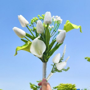 이플린 조화 사랑에 빠진 웨딩부케 + 부토니에 세트, 화이트그린, 1개