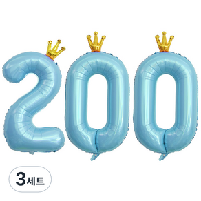 JOYPARTY 숫자 200 은박풍선 왕관 90cm, 블루, 3세트