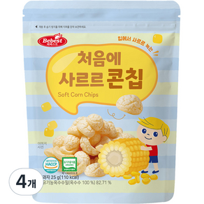 베베스트 유아용 처음에 사르르 옥수수 콘칩 과자, 옥수수맛, 25g, 4개