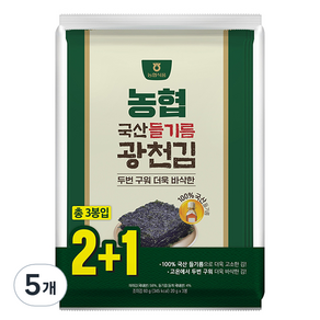 농협식품 들기름 광천김 2 + 1, 60g, 5개