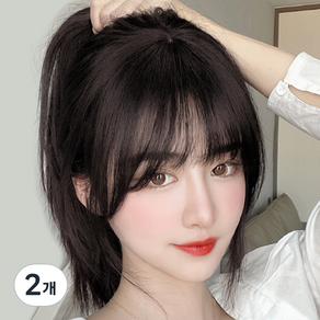 젤루나 긴앞머리 사이드뱅 시스루 셀프 헤어 붙임머리 똑딱이 반가발 HB-03, 2 브라운블랙, 2개