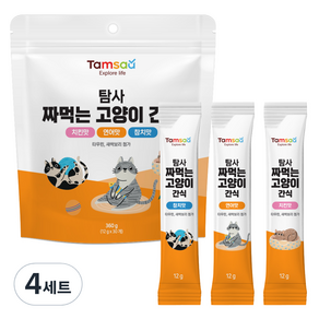 탐사 헤어볼 방지 짜먹는 고양이 간식 3가지맛 30p, 참치*10p+연어*10p+치킨*10p, 360g, 4세트