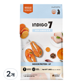 INDIGO 7 3개월령 이후 인도어 프로틴 업 고양이 건식사료, 2개, 닭/연어, 1.4kg