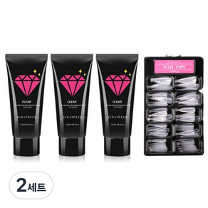 고고블랑 네일연장 폴리젤 45ml 세트, 폴리젤 클리어 + 클리어핑크 +화이트 + 연장팁 스틸레토 100p + 구성품 3종, 2세트