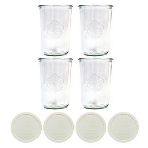 WECK 743 유리병 + 실리콘 뚜껑 코코밀크 세트, 4세트, 850ml
