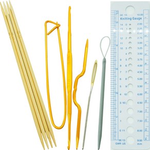 장갑바늘 5.5mm 4p + 마감핀 + 꽈배기 + 코바늘 + 돗바늘 + 실끼우기 + 게이지자, 1세트