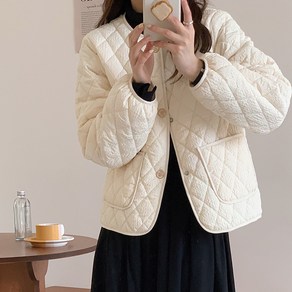 피어니스트 여성용 라운드 숏 퀼팅 자켓