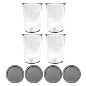 WECK 유리병 850ml + PE 뚜껑 그린레이 세트 743, 4세트