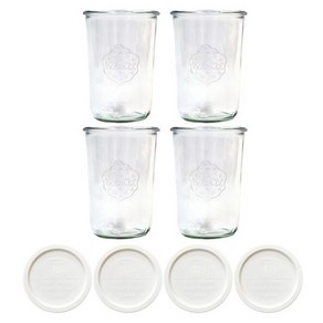 WECK 743 유리병 850ml x 4p + PE 뚜껑 4p 세트 밀크, 1세트