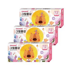 모니주 그림물감 수채 핑크 3p, 6ml, 12색