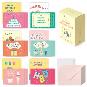 모노라이크 데이바이데이 카드 36p + 봉투 36p + 스티커 36p 세트 Pop pop bithday Ve 2, 혼합색상, 1세트