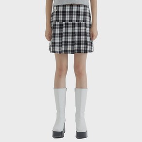 큐리티 C METAL LOGO CHECKED PLEATS SKIRT