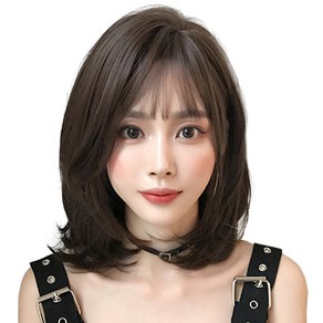 하이유니 허그 펌 단발 헤어 단발 통가발 40cm + 가발망 + 거치대 세트, 챠콜블랙(가발), 랜덤발송(거치대), 1세트