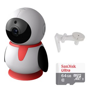 펭카 FULL HD 200만화소 홈CCTV IP네트워크 회전형 + SD 메모리 카드 64GB + 벽부형 브라켓