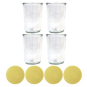 WECK Mold 743 유리병 4p + 바닐라 옐로우 실리콘 뚜껑 4p 세트, 1세트, 850ml